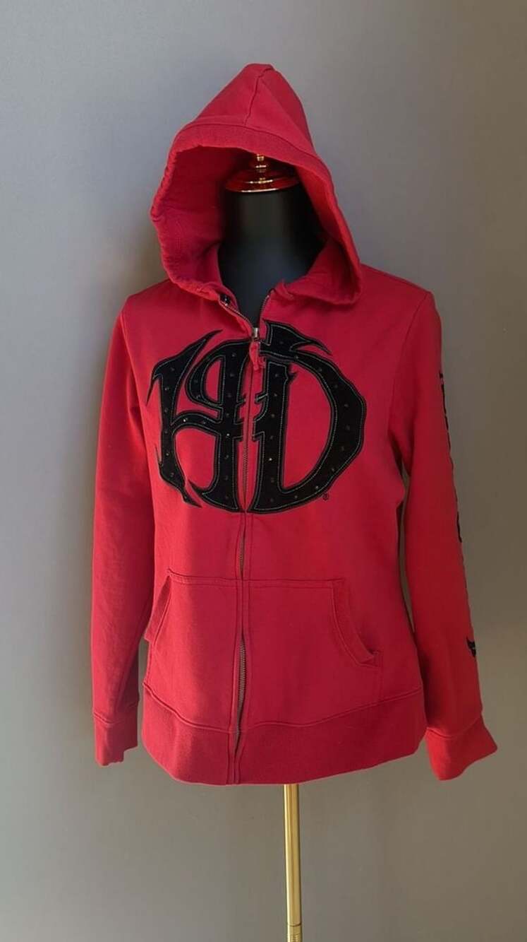 Harley-Davidson Zip Up Hoodie Size XL Red Rhinestone Logo Women’s